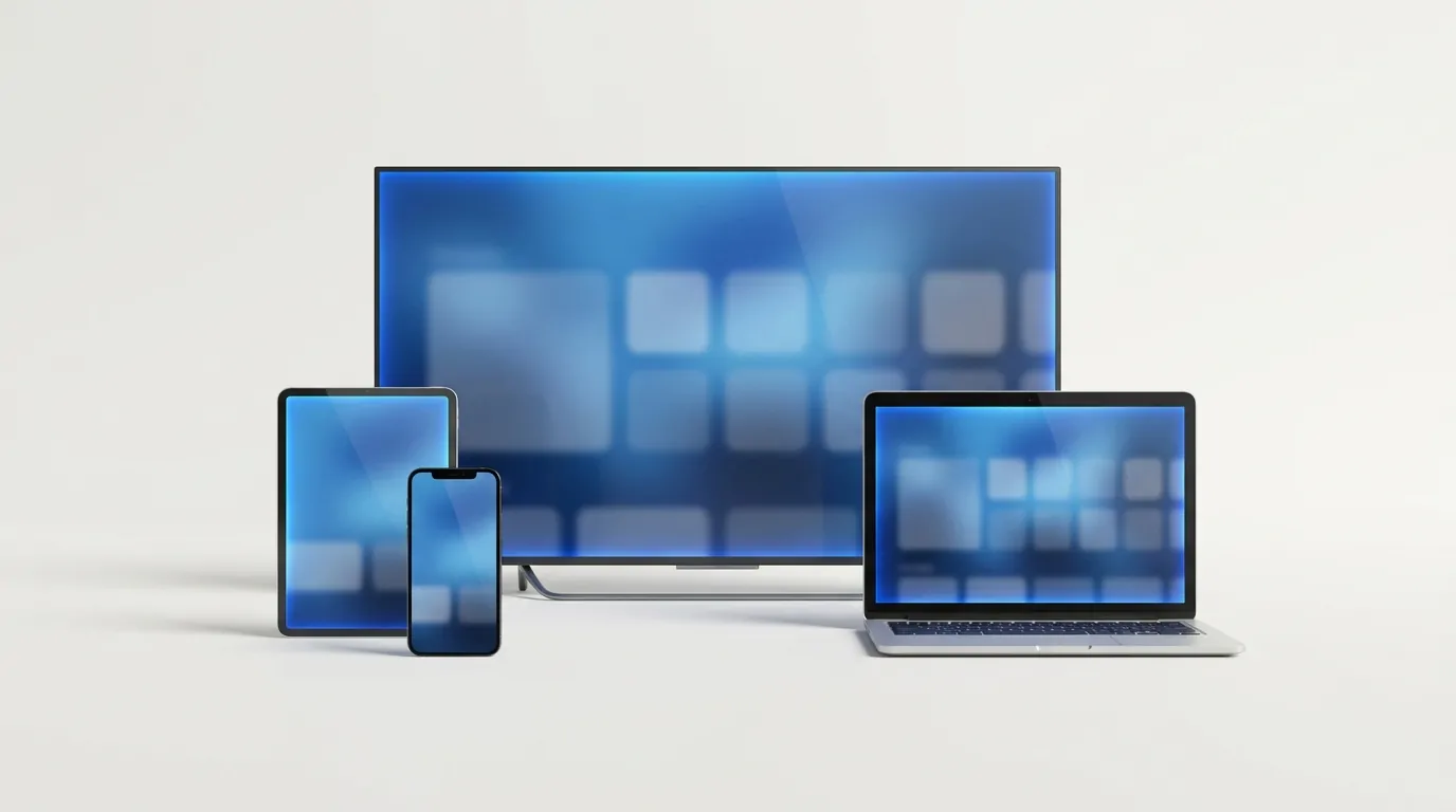 TV, laptop, tablet and phone all running the same King TV service during a free trial